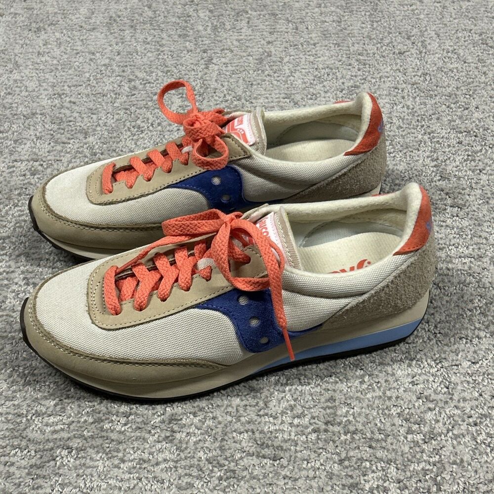 Saucony Trainer 80 Original Shoes Womens 8.5 EU40 Beige Tan Blue Orange Sneakers